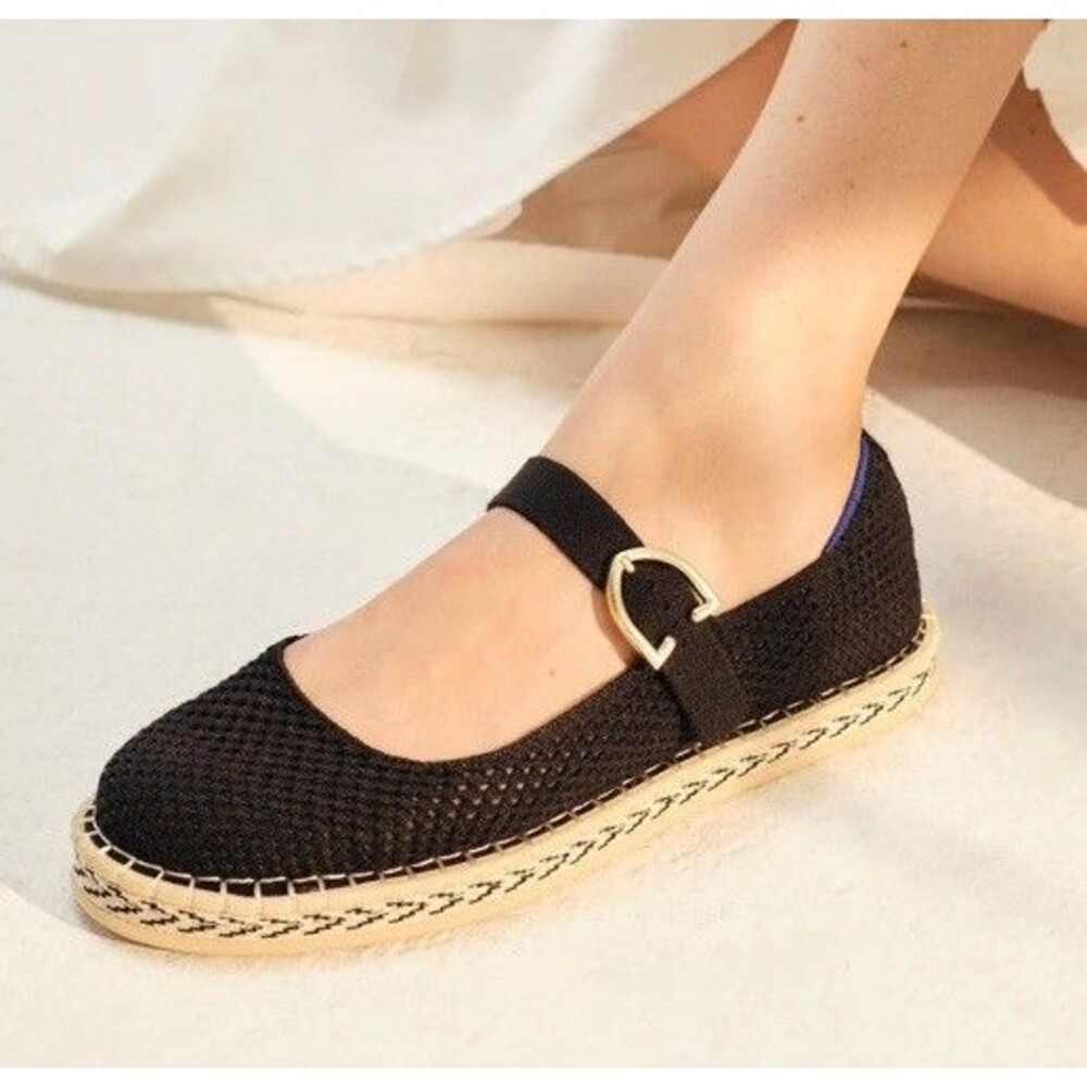 New Roth’s Rothys The Espadrille Mary Jane 290 Women Shoes Sz 6.5 Black Flats
